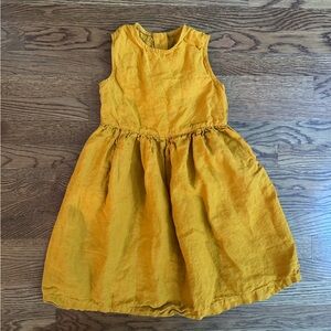 100% linen European Yellow Sleeveless Dress